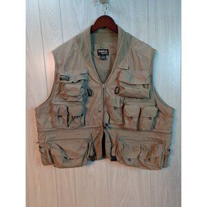 Gander Mountain Guide Series Vest Mens 2XL Khaki Multi Pocket Fishing Distressed